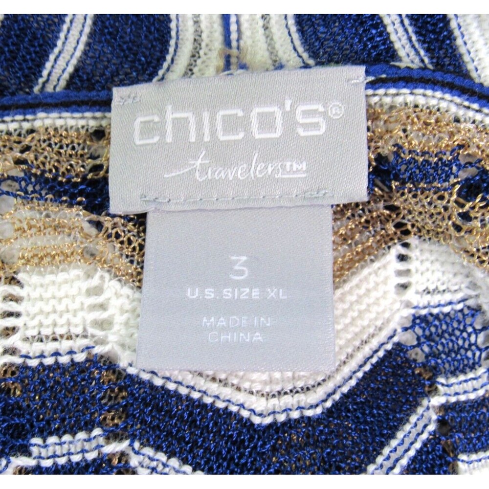 Chico's Travelers Size 3 (XL) Zig-Zag Stitch Long Cardigan Open Front Multicolor - Picture 2 of 6